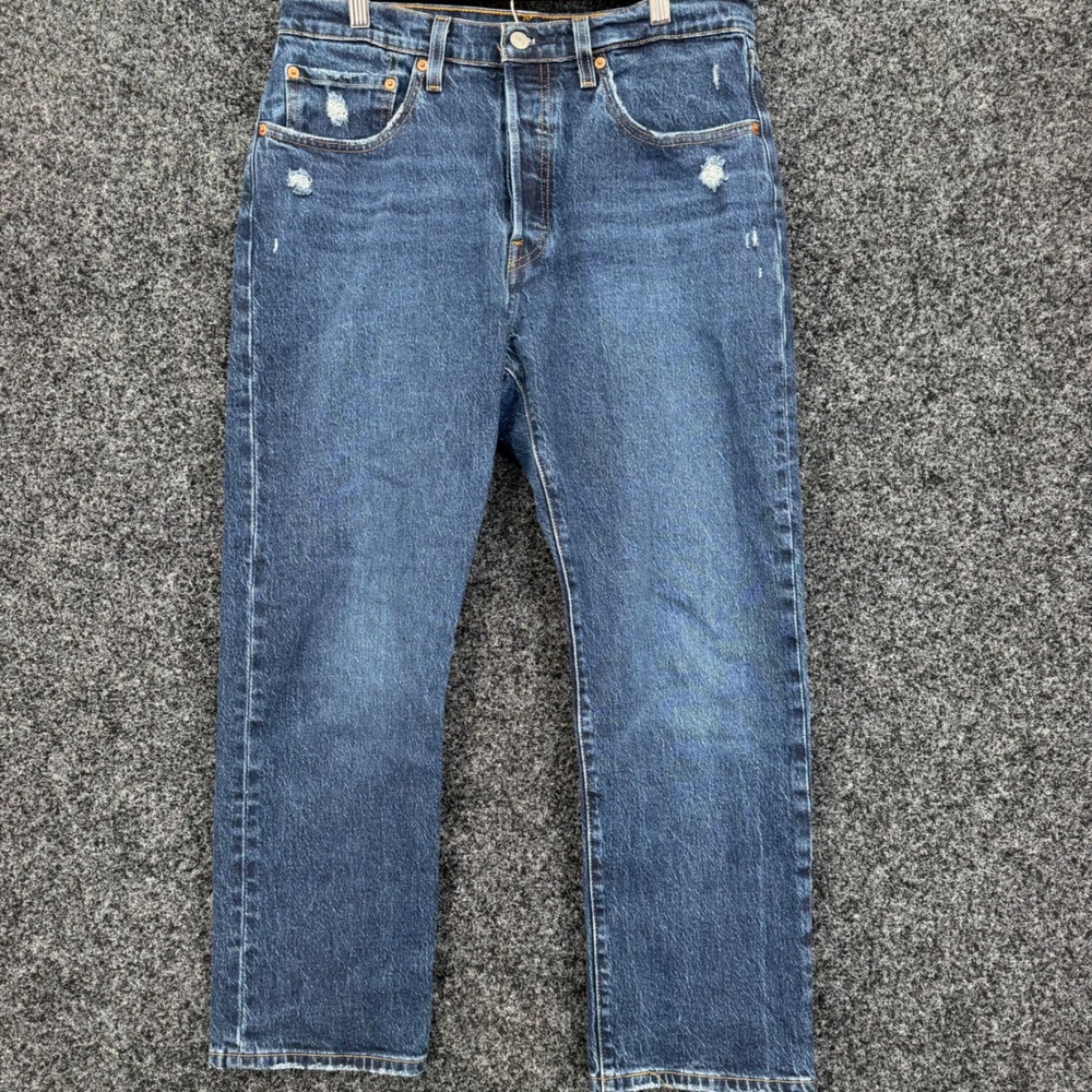 Levis 501 Original Cropped Jeans W30 L26 Medium Wash Blue Distressed 36200-0184